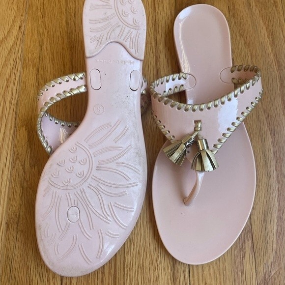 Jack Rogers Alana Rose Pink Jelly Flip Flop Sandals W/Gold Tassels Womens Size 8 - Picture 4 of 5